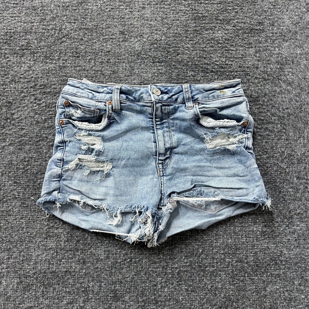 American Eagle Shorts Womens Size 6 Blue Distressed Viscose Blend Denim Raw Hem